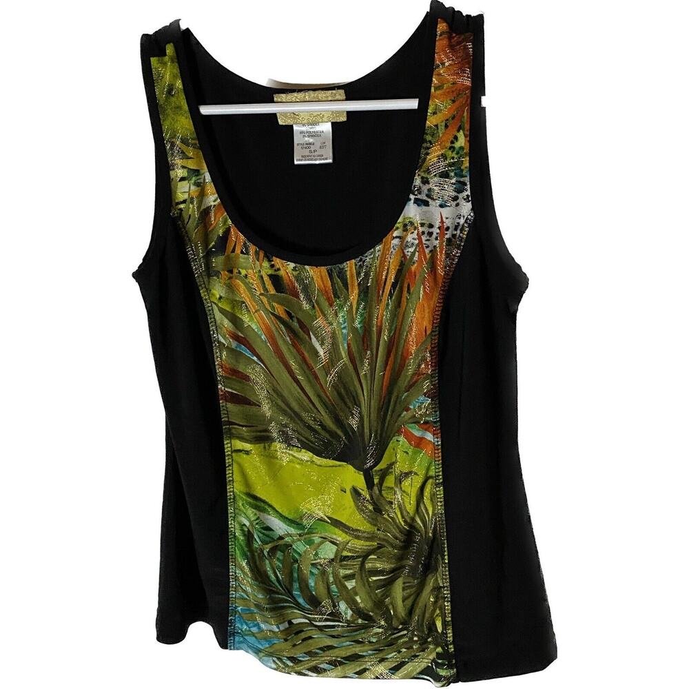Kristin Crenshaw Women's Multi Colored Tropical Fern Tank Top‎ Petite Small Lake
